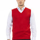 Elegant V-Neck Red Vest in Fine Rib Knit