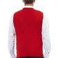 Elegant V-Neck Red Vest in Fine Rib Knit