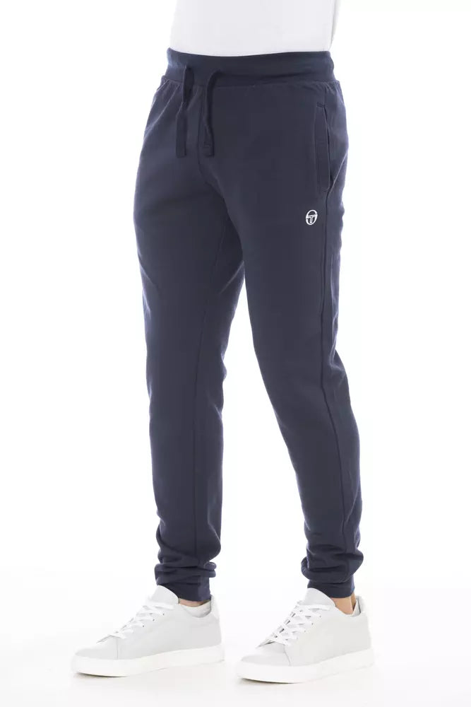 Chic Blue Fleece Lace-up Sweat Trousers