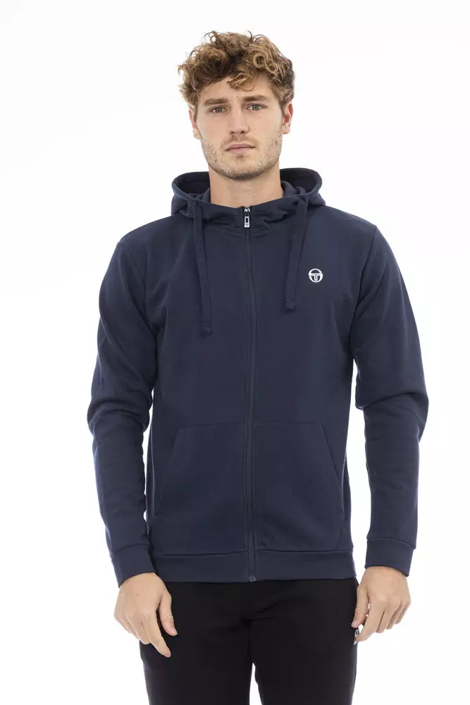 Elegant Blue Hooded Zip Sweatshirt