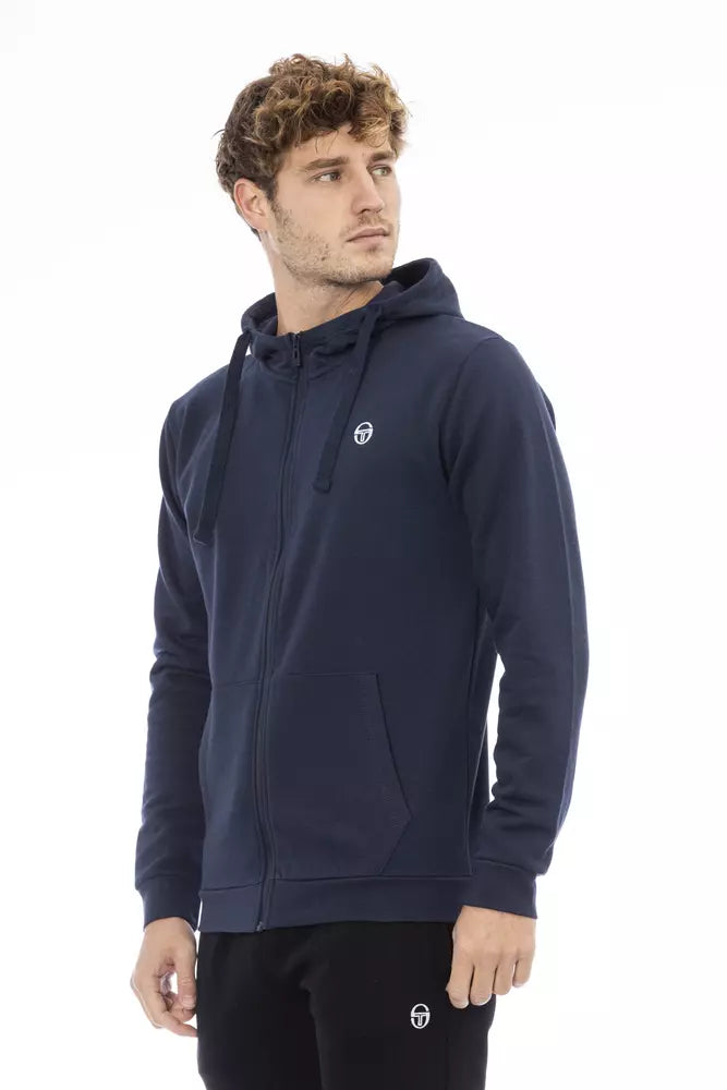 Elegant Blue Hooded Zip Sweatshirt