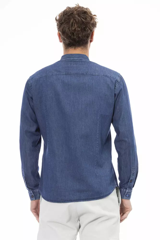 Chic Blue Slim Men's Italian Collar Shirt