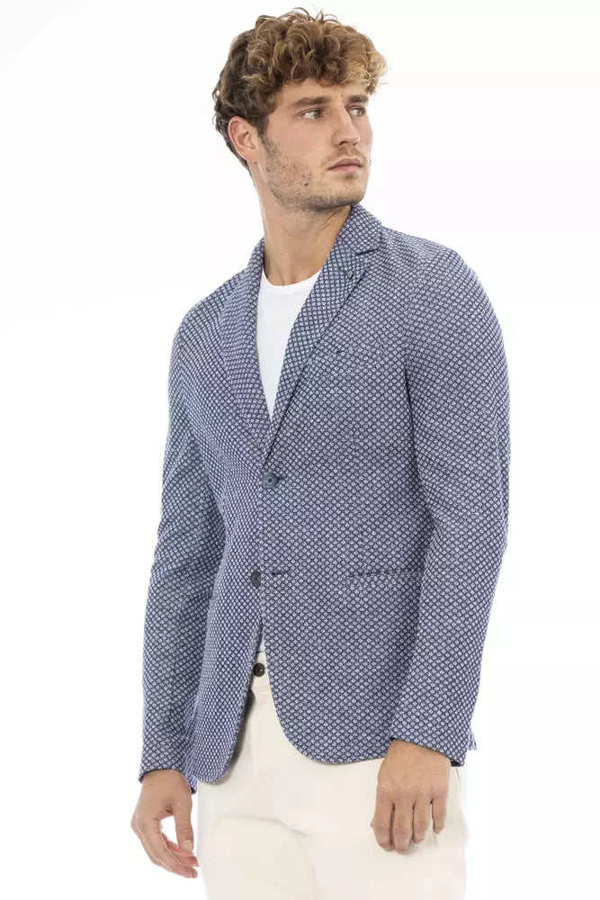 Chic Cotton-Linen Blend Blue Jacket