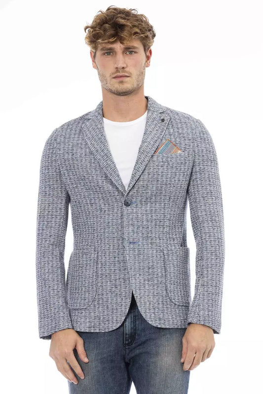 Elegant Cotton-Linen Blend Blue Jacket