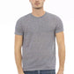 Elegant Blue Linen Blend Crew Neck Tee
