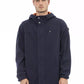 Versatile Blue Hooded Jacket with Backpack Feature