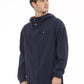 Versatile Blue Hooded Jacket with Backpack Feature