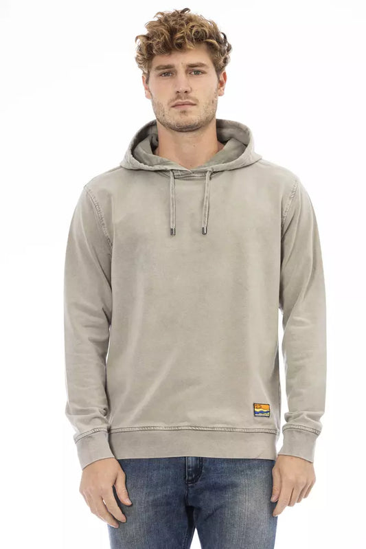 Elegant Beige Hooded Sweatshirt with Fine Ribbing