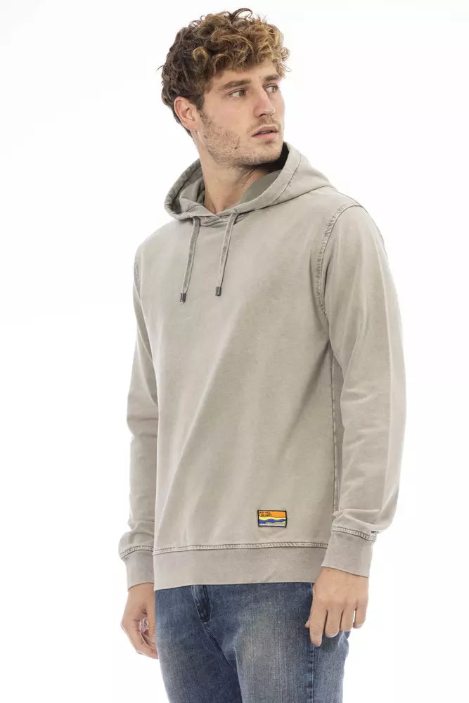 Elegant Beige Hooded Sweatshirt with Fine Ribbing