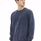 Chic Blue Fleece Sweater with Crew Neck