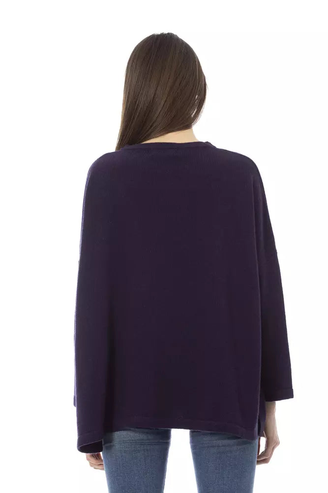 Elegant Purple Crew Neck Sweater with Monogram