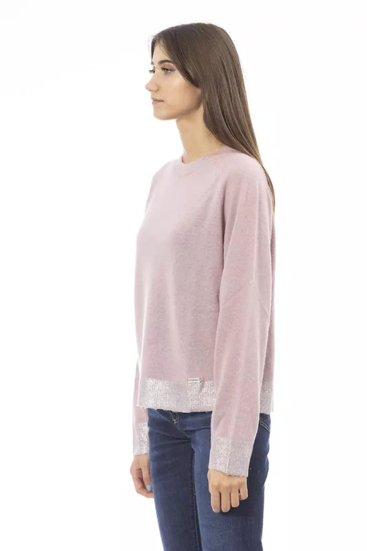 Chic Crew Neck Monogram Sweater in Pink