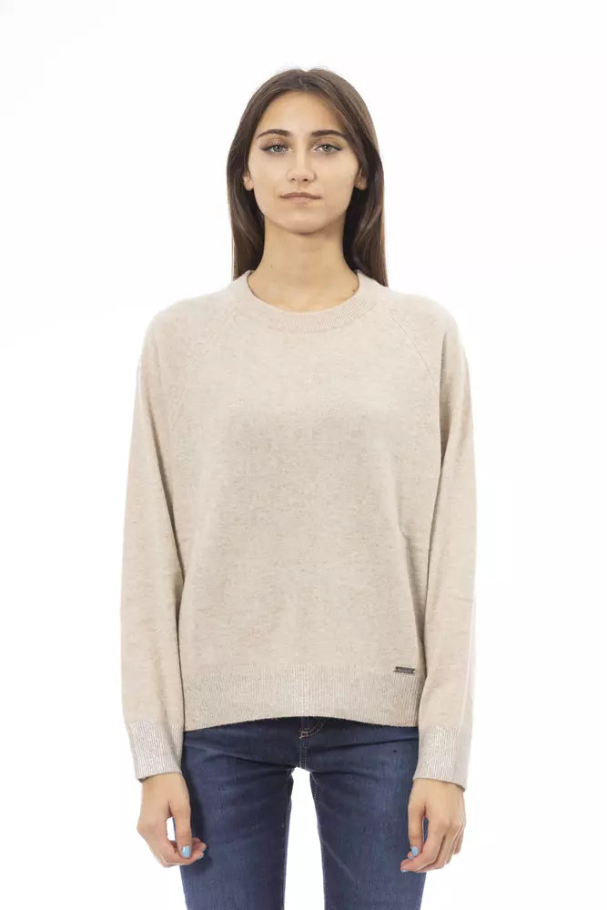 Elegant Beige Crew Neck Sweater for Women