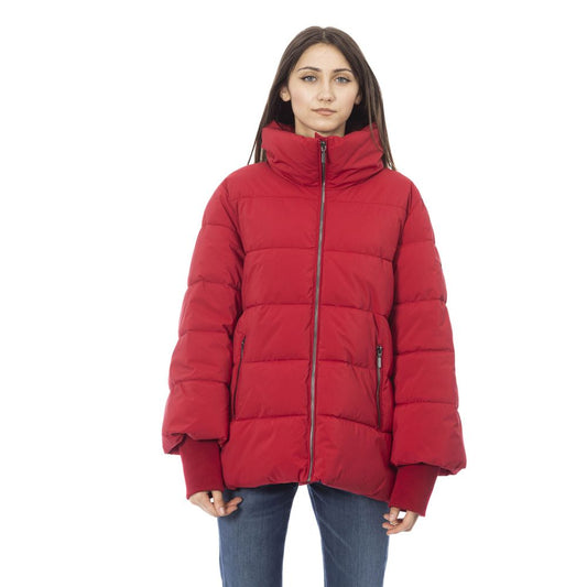 Elegant Red Short Down Jacket with Hood