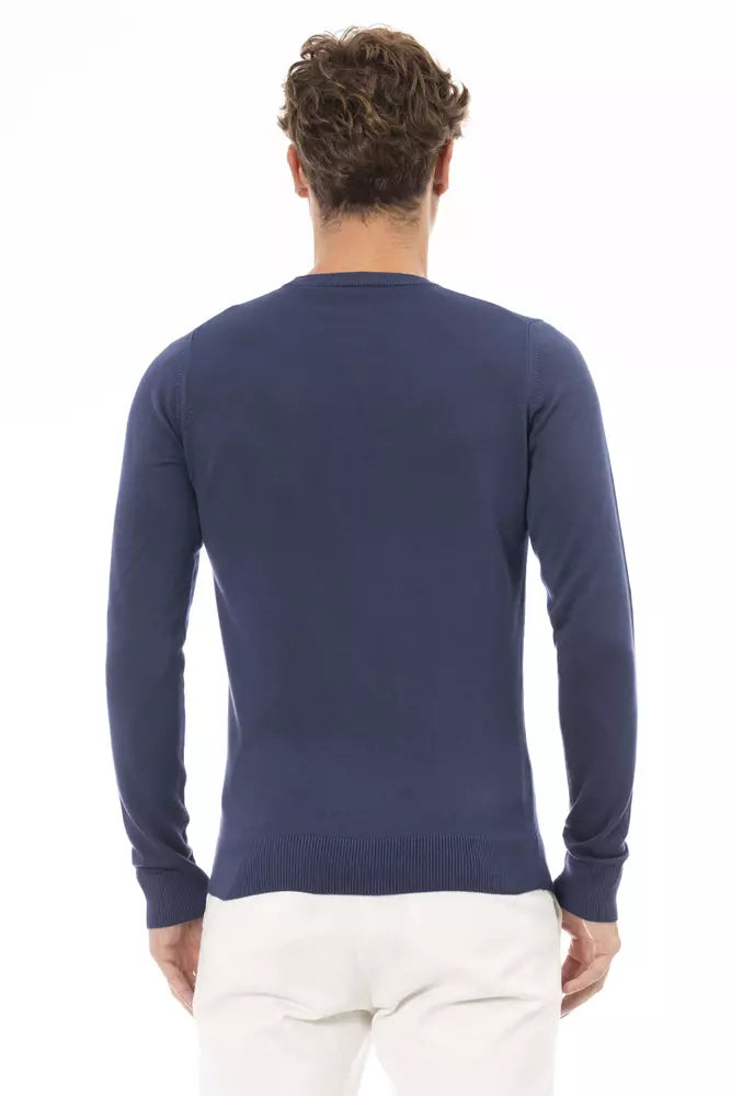 Elegant Blue Crew Neck Cashmere Blend Sweater