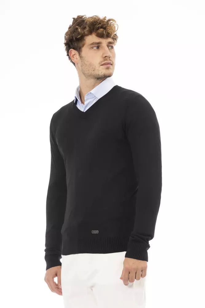 Elegant V-Neck Black Cashmere Blend Sweater