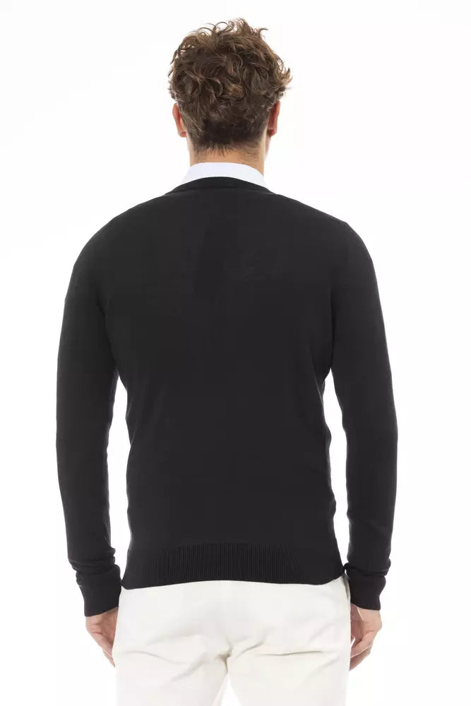 Elegant V-Neck Black Cashmere Blend Sweater