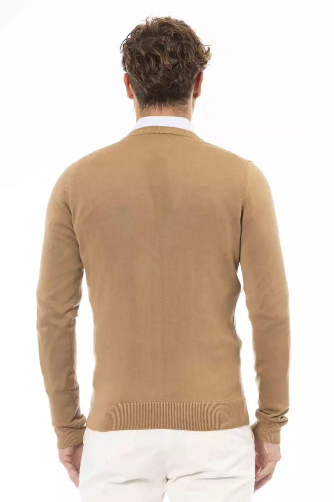 Beige V-Neck Modal Cashmere Sweater