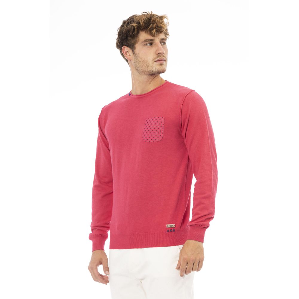 Crew Neck Cotton Sweater with Metal Monogram