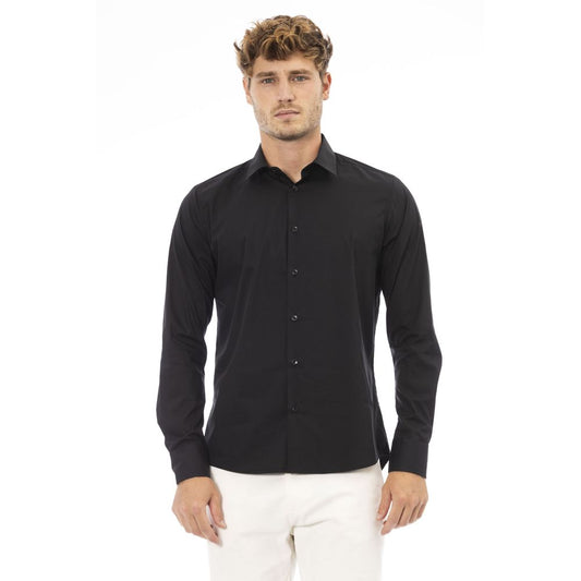 Elegant Black Cotton Blend Italian Shirt