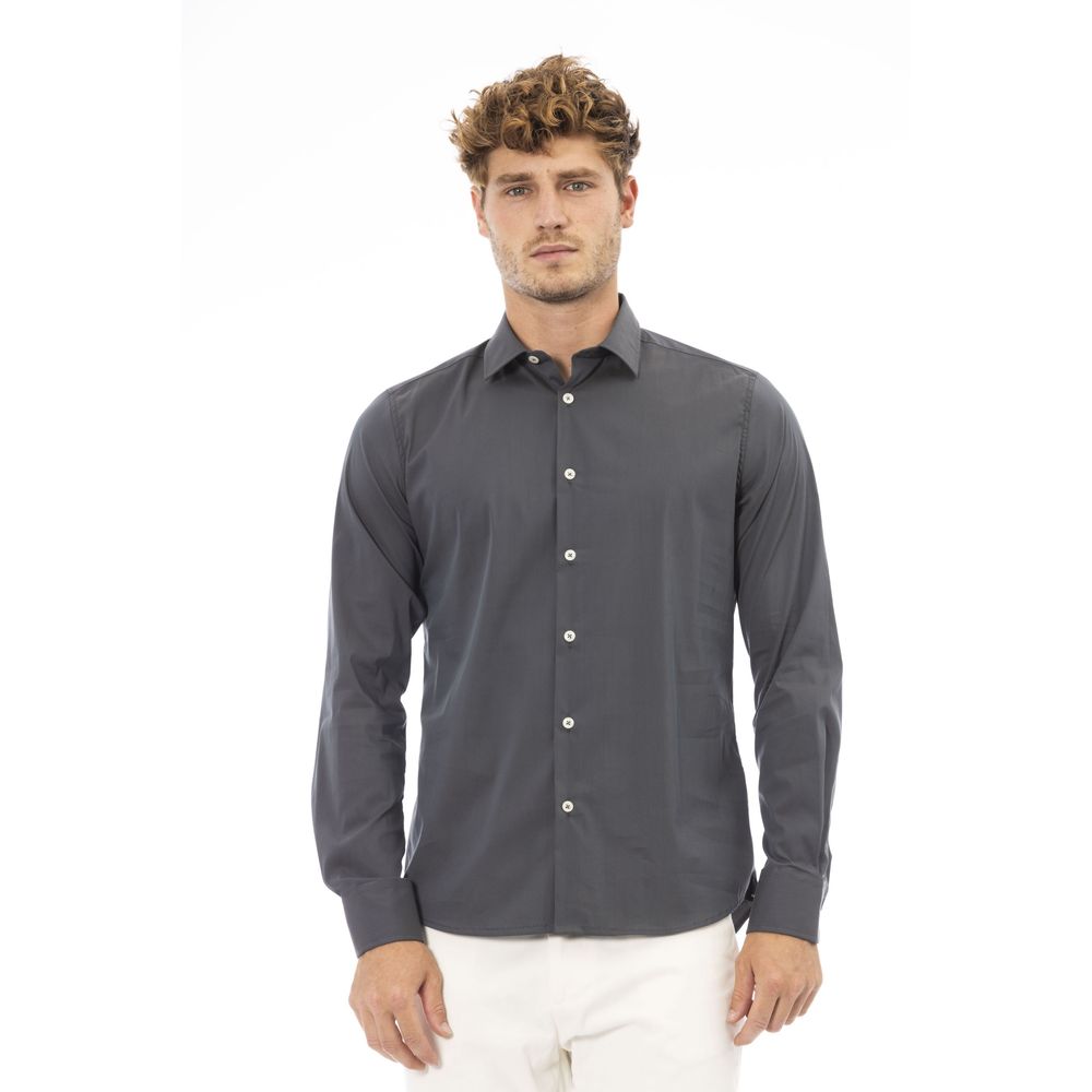 Chic Gray Italian Collar Men's Shirt