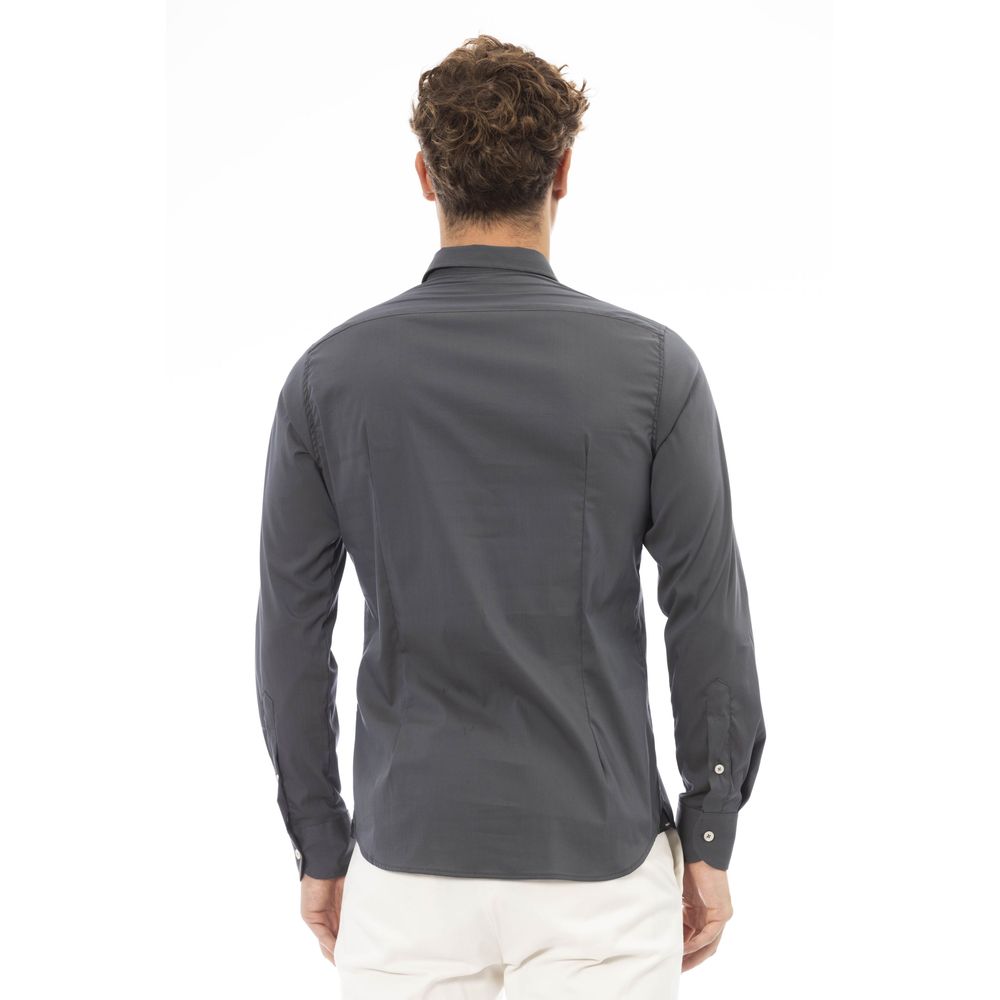 Chic Gray Italian Collar Men's Shirt