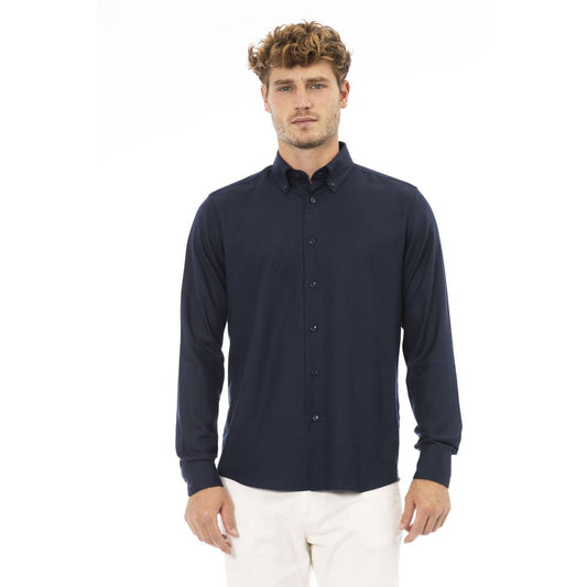 Elegant Blue Cotton Button-Down Shirt