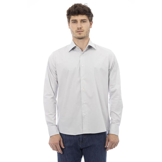 Elegant Gray Italian Collar Cotton Shirt