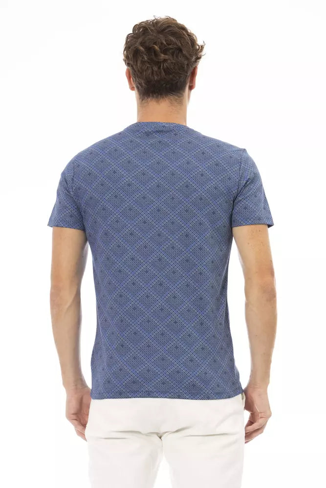 Elevated Blue Cotton Tee with Front Print