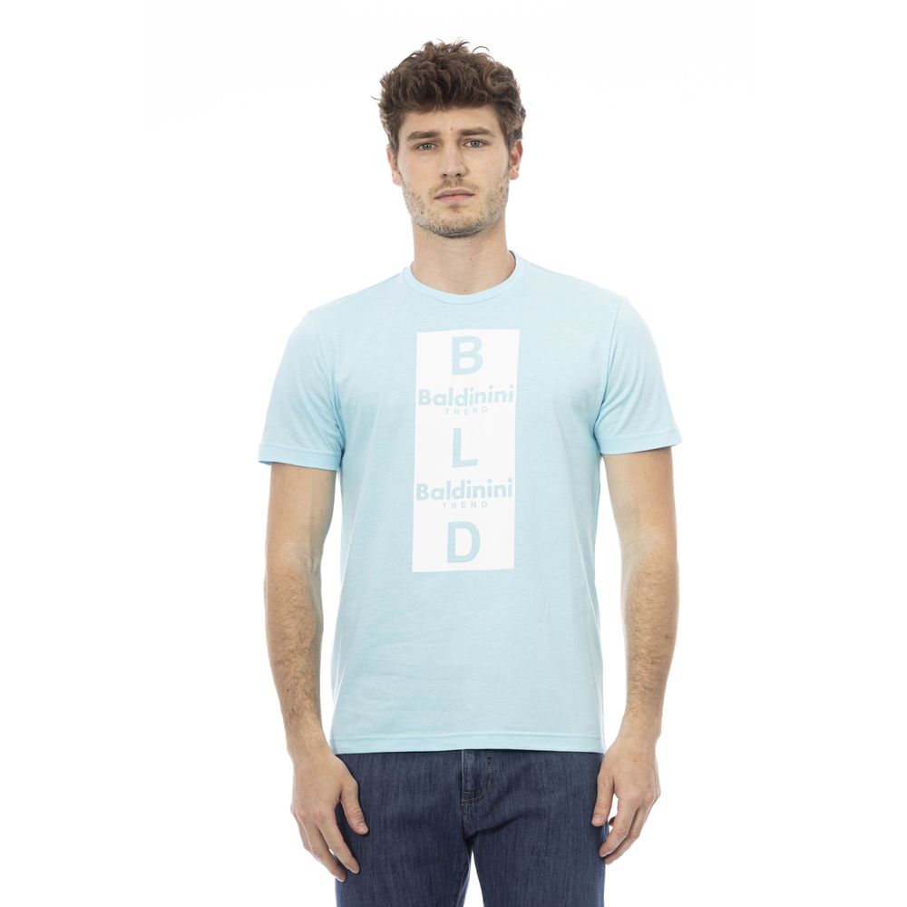 Chic Light Blue Cotton Tee with Front Print