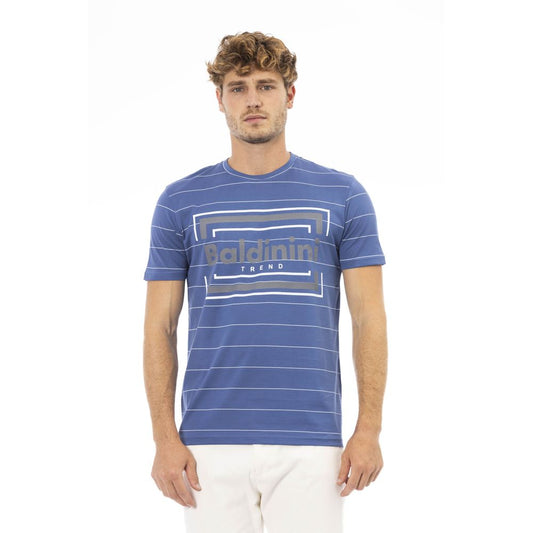 Elegant Blue Cotton Tee with Exclusive Print