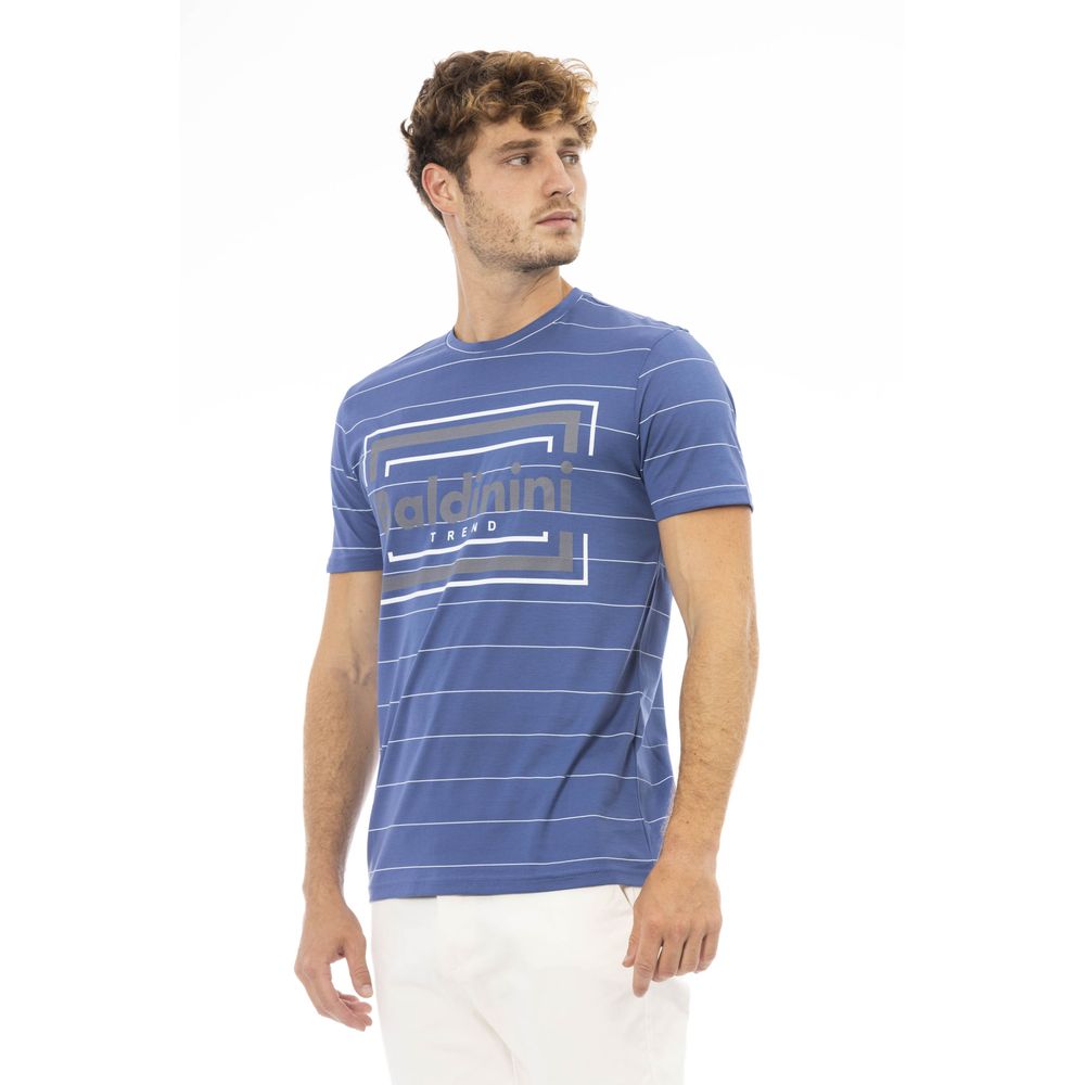 Elegant Blue Cotton Tee with Exclusive Print