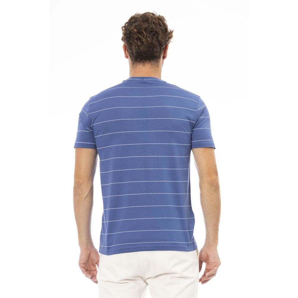 Elegant Blue Cotton Tee with Exclusive Print