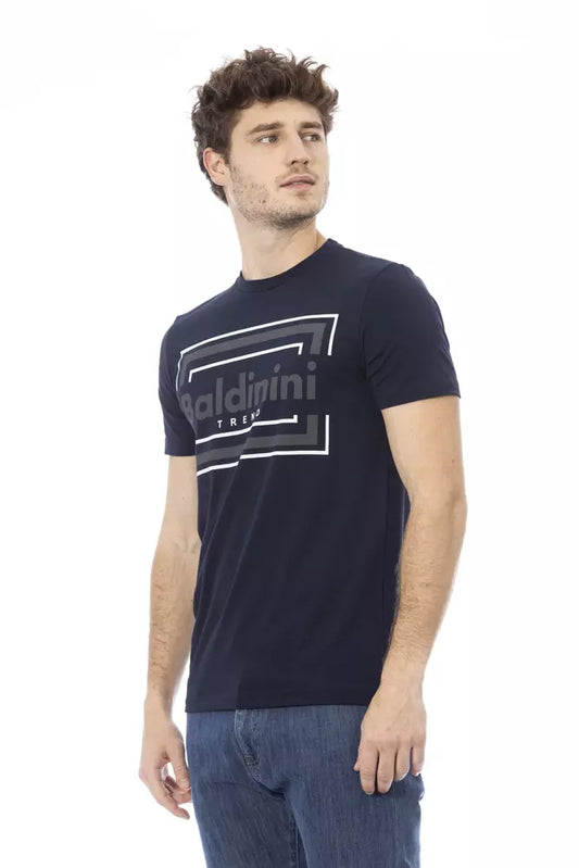 Chic Blue Cotton Tee with Stylish Front Print