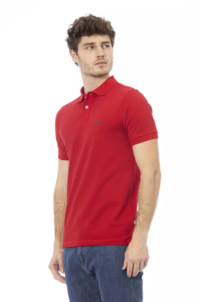 Elegant Red Cotton Polo with Chic Embroidery