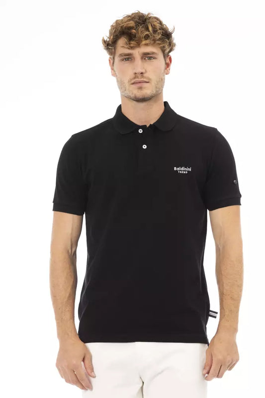 Sleek Black Cotton Polo with Elegant Embroidery