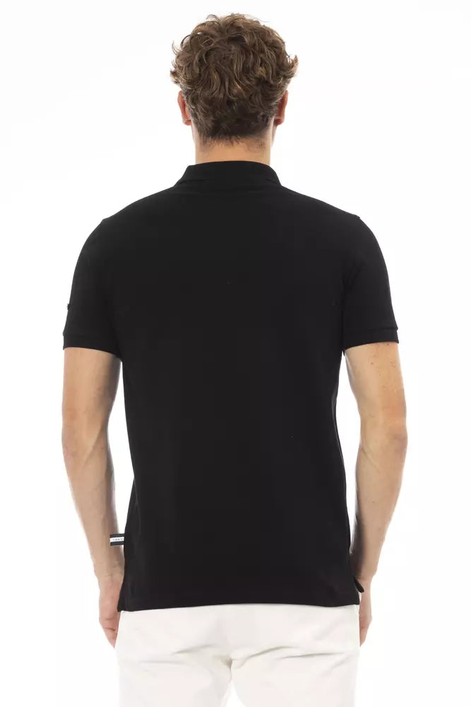 Sleek Black Cotton Polo with Elegant Embroidery