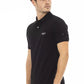 Sleek Black Cotton Polo with Elegant Embroidery
