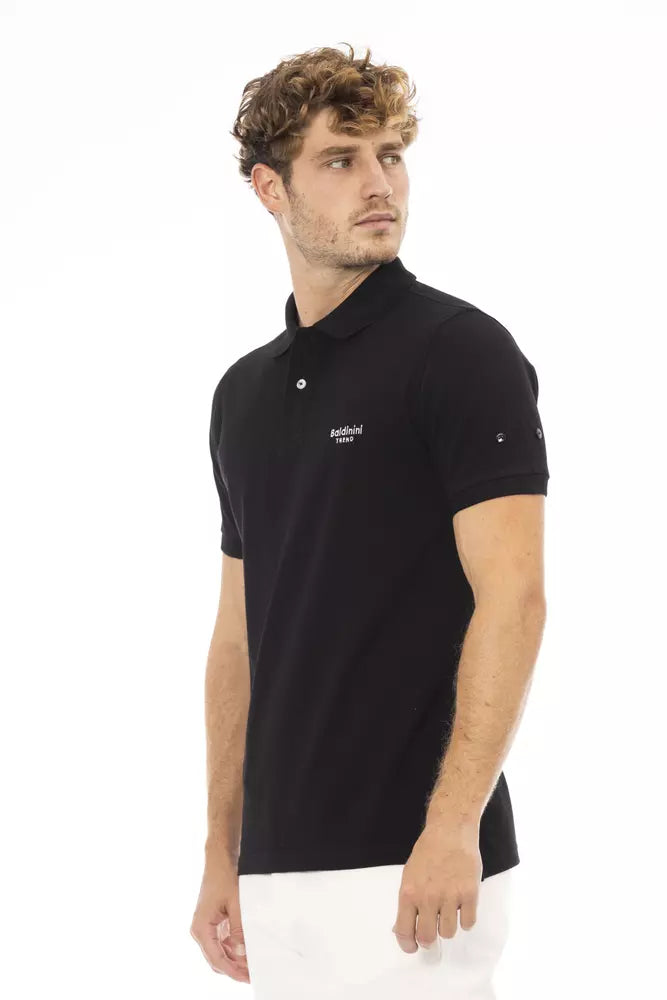 Sleek Black Cotton Polo with Elegant Embroidery