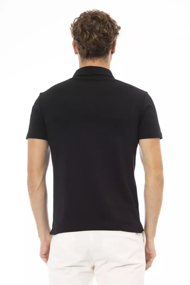 Elegant Black Embroidered Polo Tee