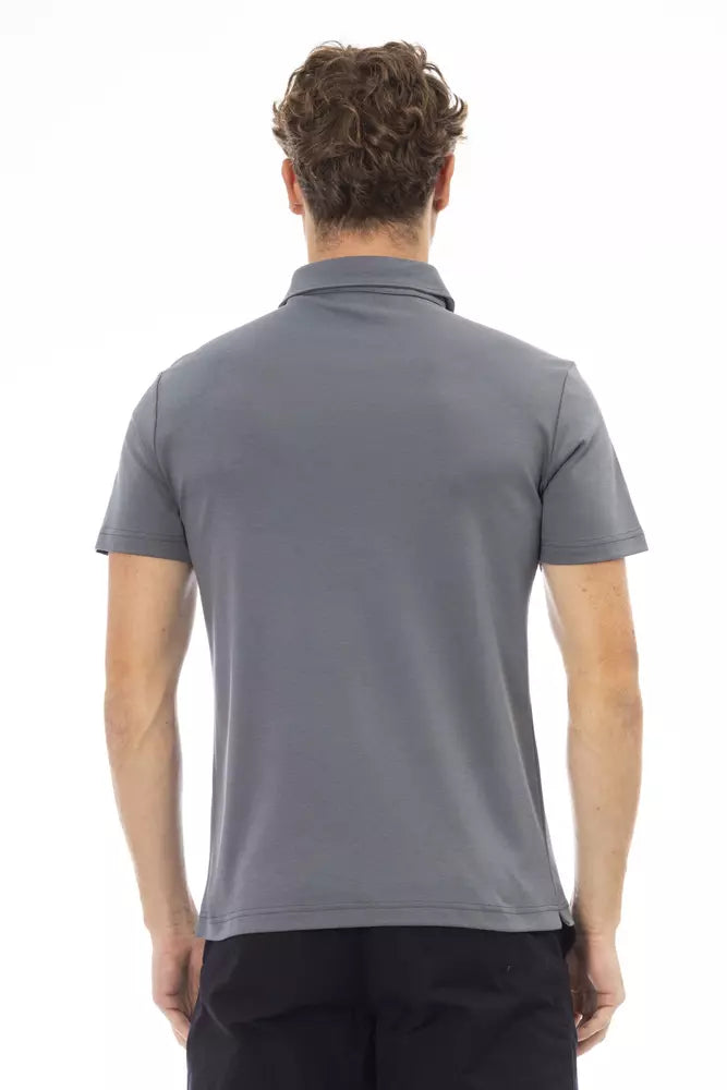 Elegant Gray Cotton Polo with Embroidered Logo