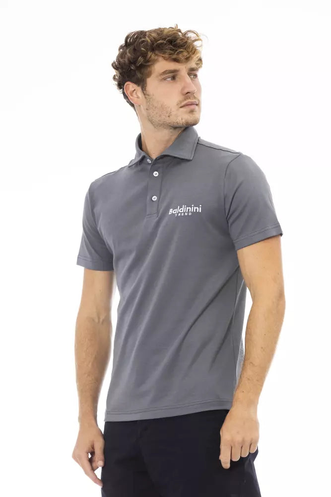 Elegant Gray Cotton Polo with Embroidered Logo