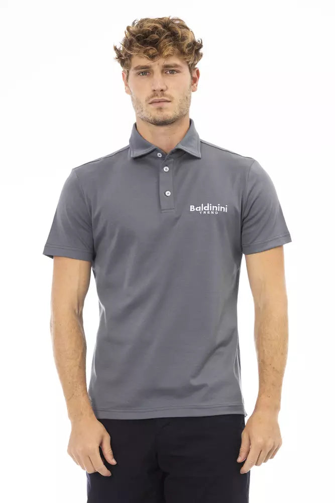 Elegant Gray Cotton Polo with Embroidered Logo