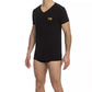 Sleek V-Neck Logo Tee in Black