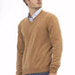 Elegant Beige V-Neck Wool Sweater for Men