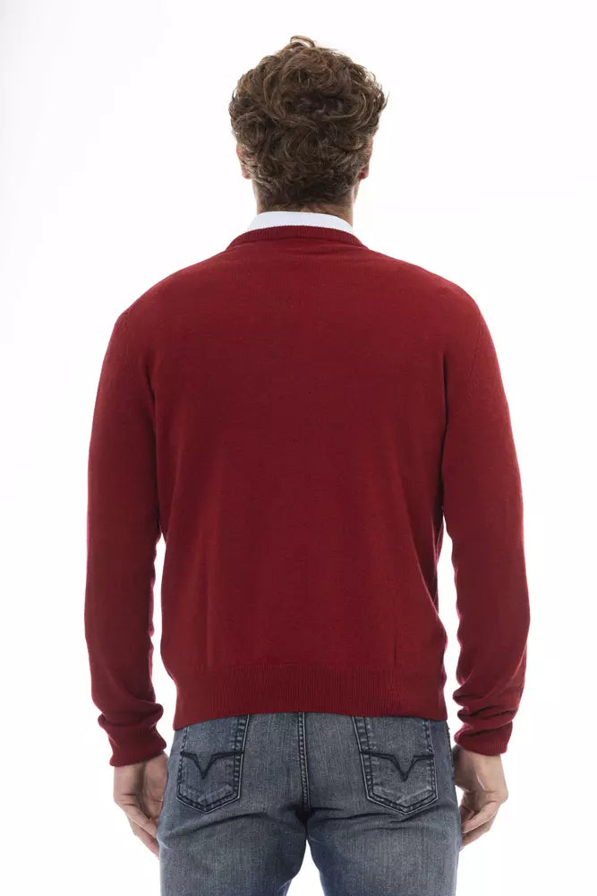 Elegant Red V-Neck Wool Sweater