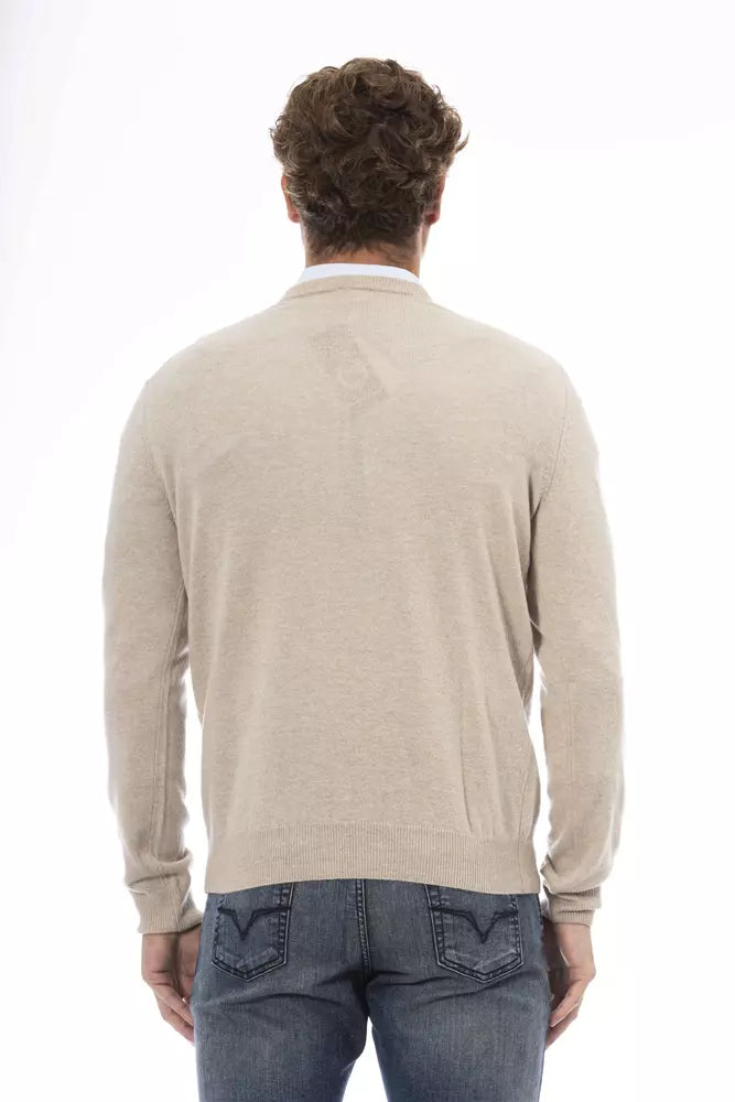 Elegant Beige Wool V-Neck Sweater