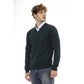 Vibrant Green V-Neck Wool Sweater