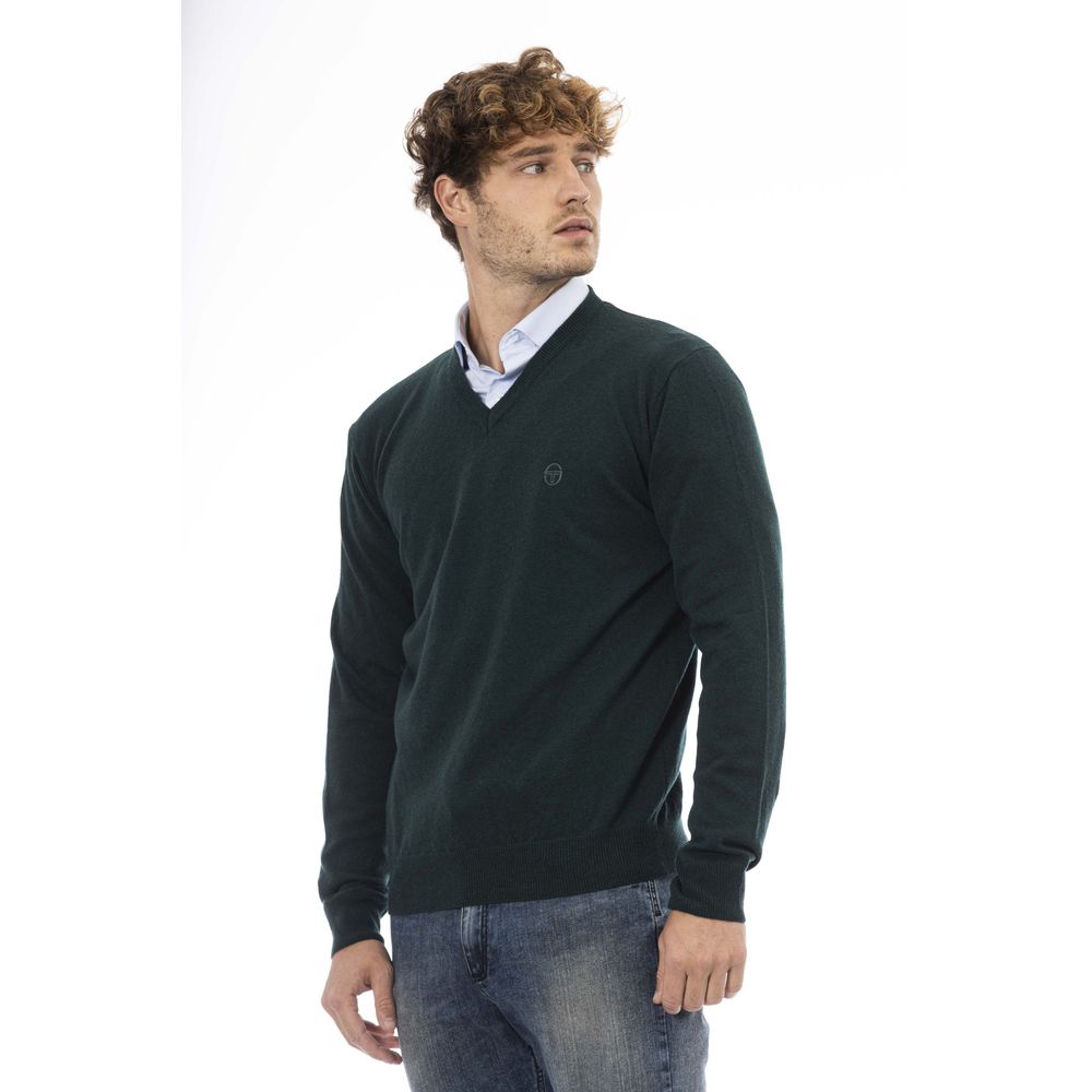 Vibrant Green V-Neck Wool Sweater