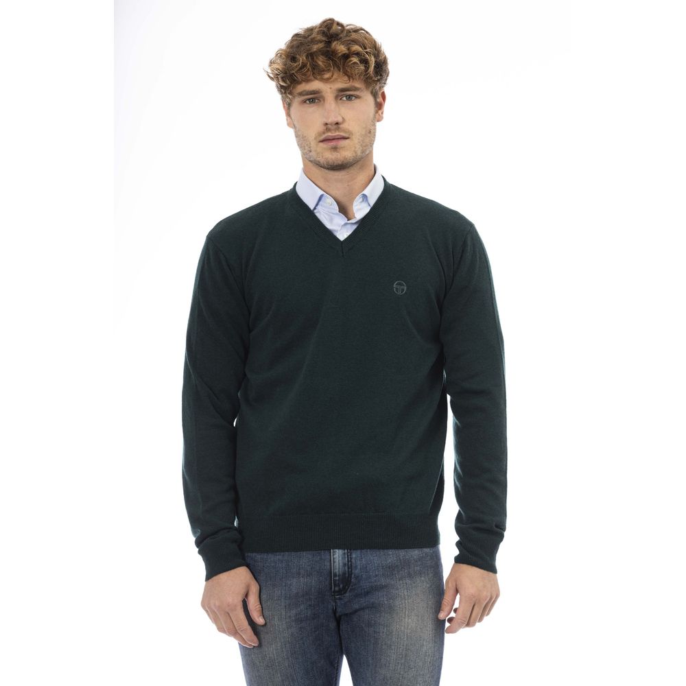 Vibrant Green V-Neck Wool Sweater